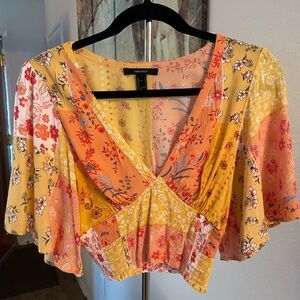 Forever 21 Sz S Women's Floral Patchwork Top - Yellow and Orange